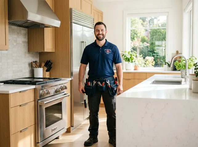 Appliance Repair Hero technician in a Bellmore, NY kitchen after an appliance repair